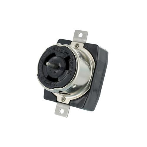 Leviton® Black & White® CS8269 California Style Grounding Locking Receptacle, 250 V AC, 50 A, 2 Poles, 3 Wires, Black