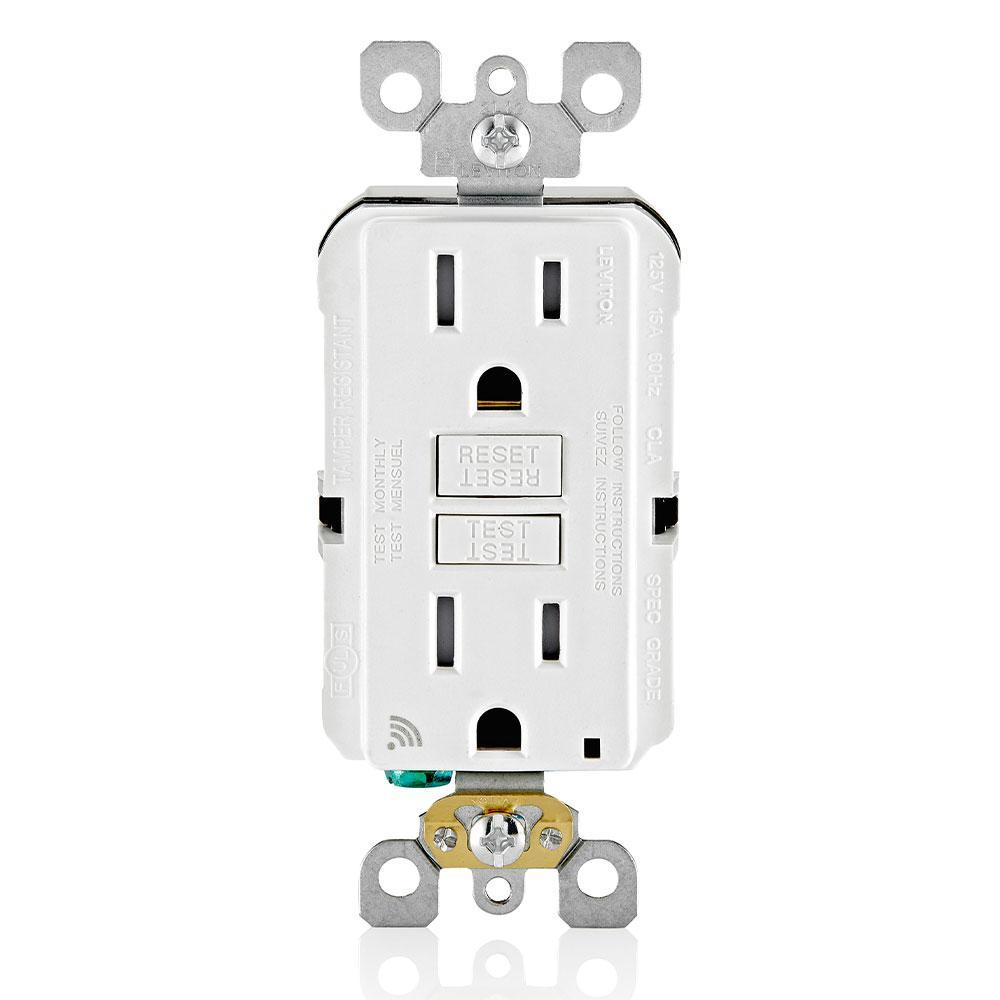 Leviton® D2GF1-KW Duplex Feed Through Self-Test Tamper Resistant GFCI Receptacle/Outlet, 125 V AC, 15 A, 2 Poles, 3 Wires, White