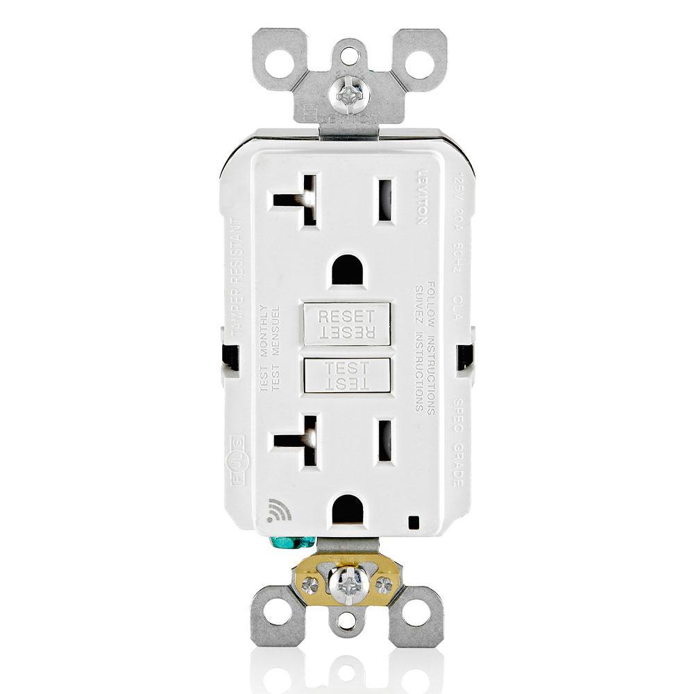 Leviton® D2GF2-KW Duplex Feed Through Self-Test Tamper Resistant GFCI Receptacle/Outlet, 125 V AC, 20 A, 2 Poles, 3 Wires, White