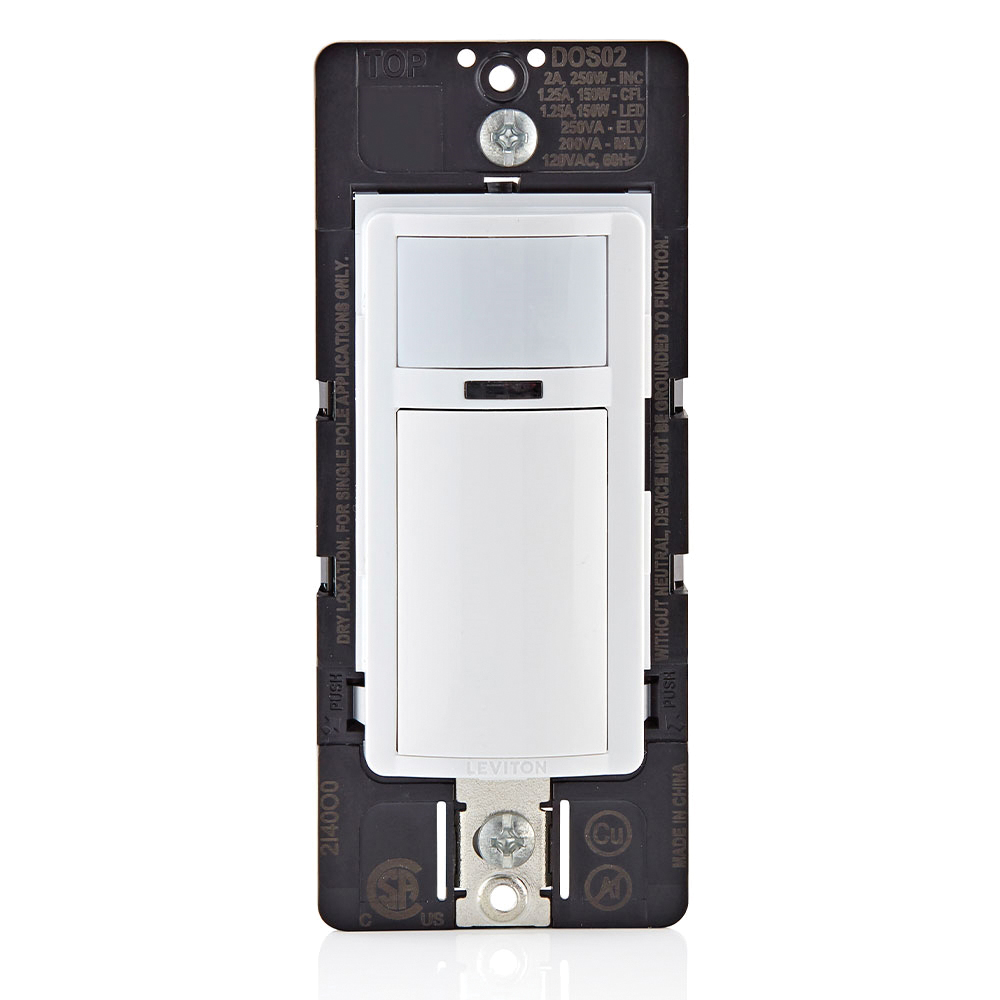 Leviton® DOS02-LW DOS02 1-Pole Relay Occupancy Motion Sensor, 120 V AC, Passive Infrared Sensor, 900 sq-ft Coverage, 180 deg Viewing, Wall Mounting