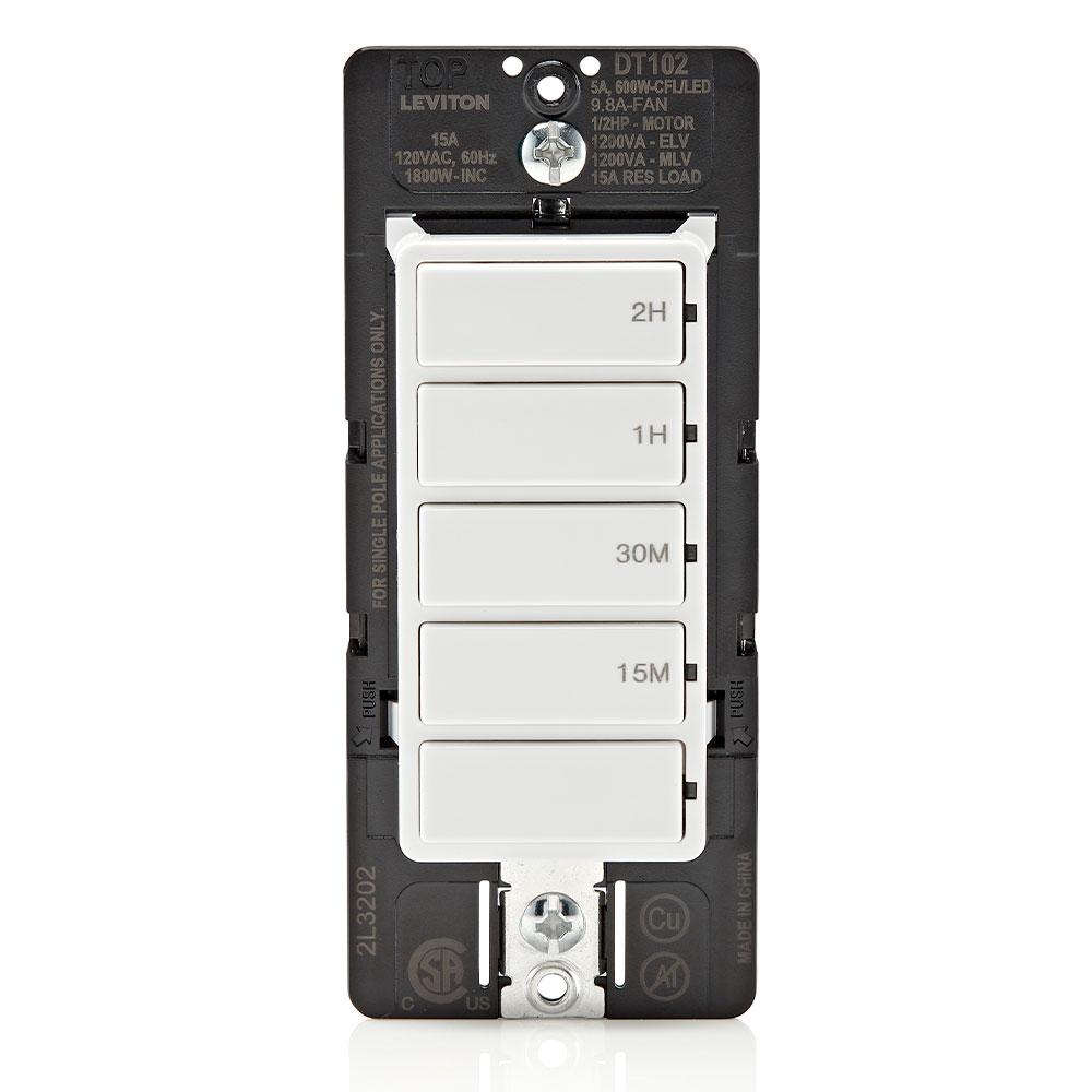Leviton® DT102-1LW Residential Timer Switches, 2 hr Setting, 120 V AC, 1/2 hp, NO Contact, 1 Poles