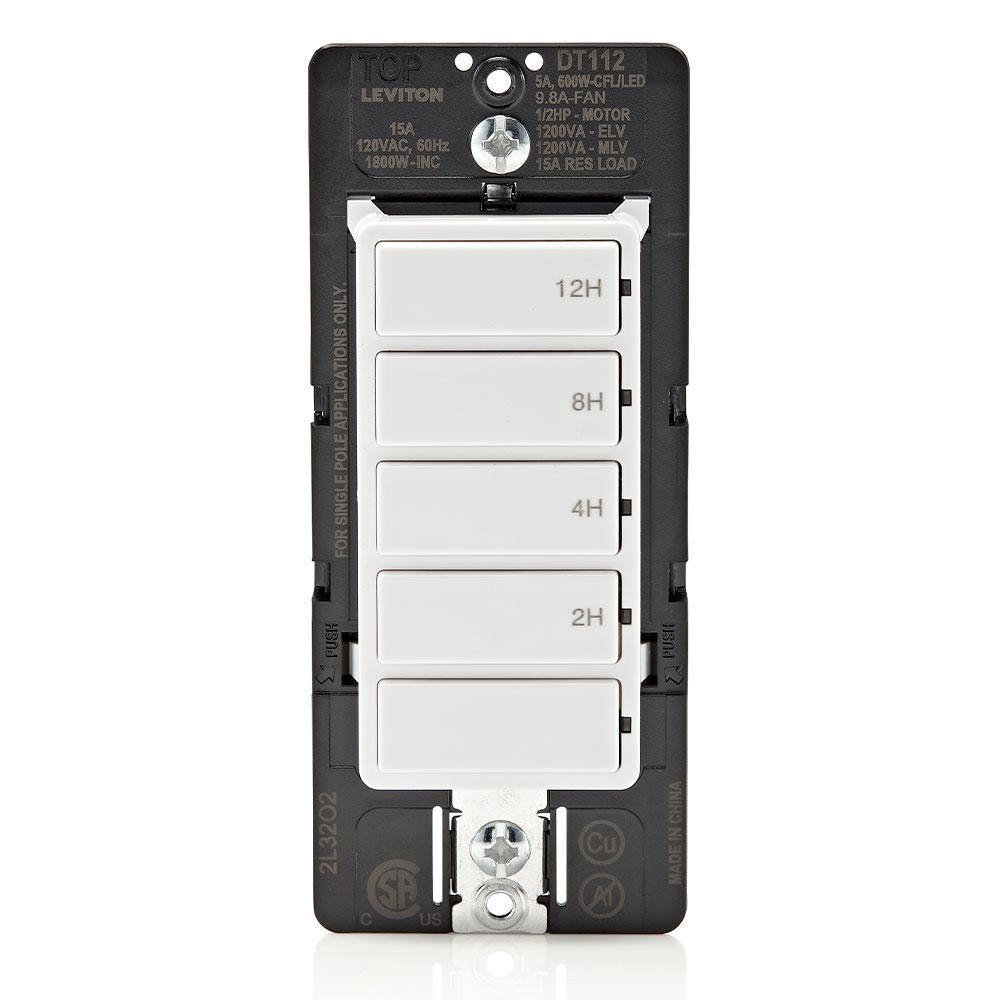 Leviton® DT112-1LW Residential Timer Switches, 12 hr Setting, 120 V AC, 1/2 hp, NO Contact, 1 Poles