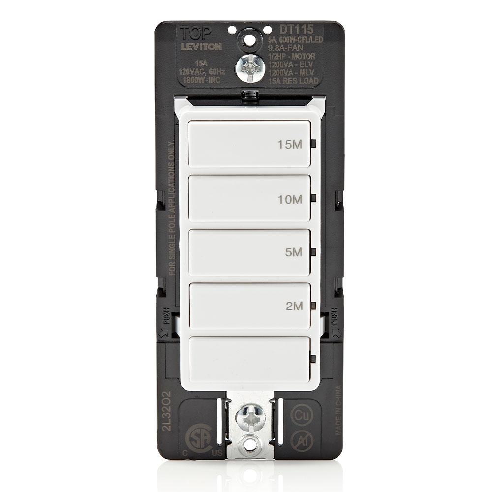 Leviton® DT115-1LW Residential Timer Switches, 15 min Setting, 120 V AC, 1/2 hp, NO Contact, 1 Poles