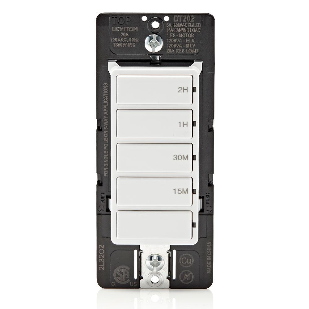Leviton® DT202-1LW Residential Timer Switches, 2 hr Setting, 120 V AC, 1 hp, NO Contact, 1 Poles