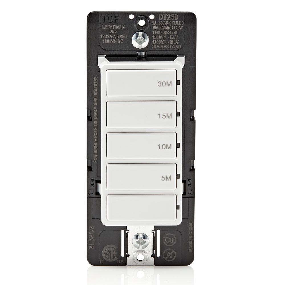 Leviton® DT230-1LW Residential Timer Switches, 30 min Setting, 120 V AC, 1 hp, NO Contact, 1 Poles