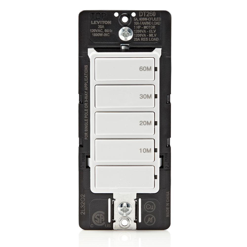 Leviton® DT260-1LW Residential Timer Switches, 60 min Setting, 120 V AC, 1 hp, NO Contact, 1 Poles