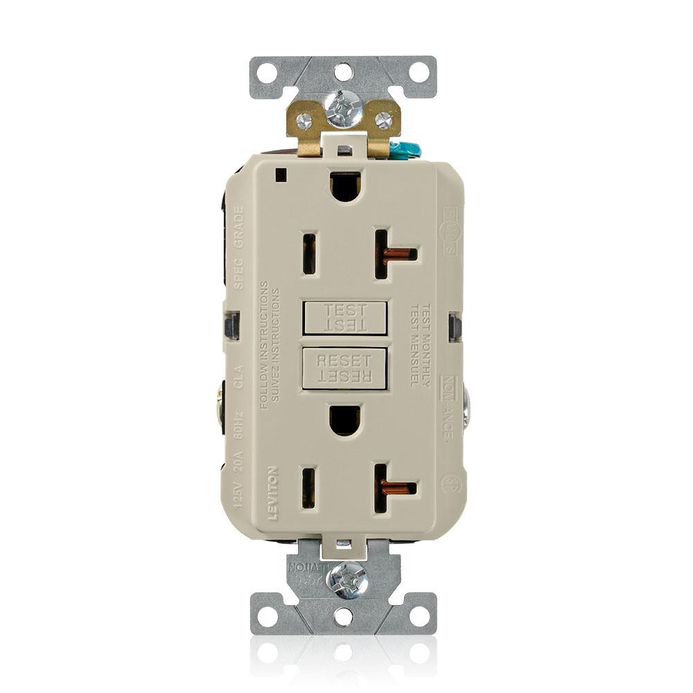 Leviton® SmartlockPro® G5362-I Duplex Extra Heavy Duty Self-Test Self-Grounding Non-Tamper-Resistant GFCI Receptacle, 125 V AC, 20 A, 2 Poles, 3 Wires, Ivory