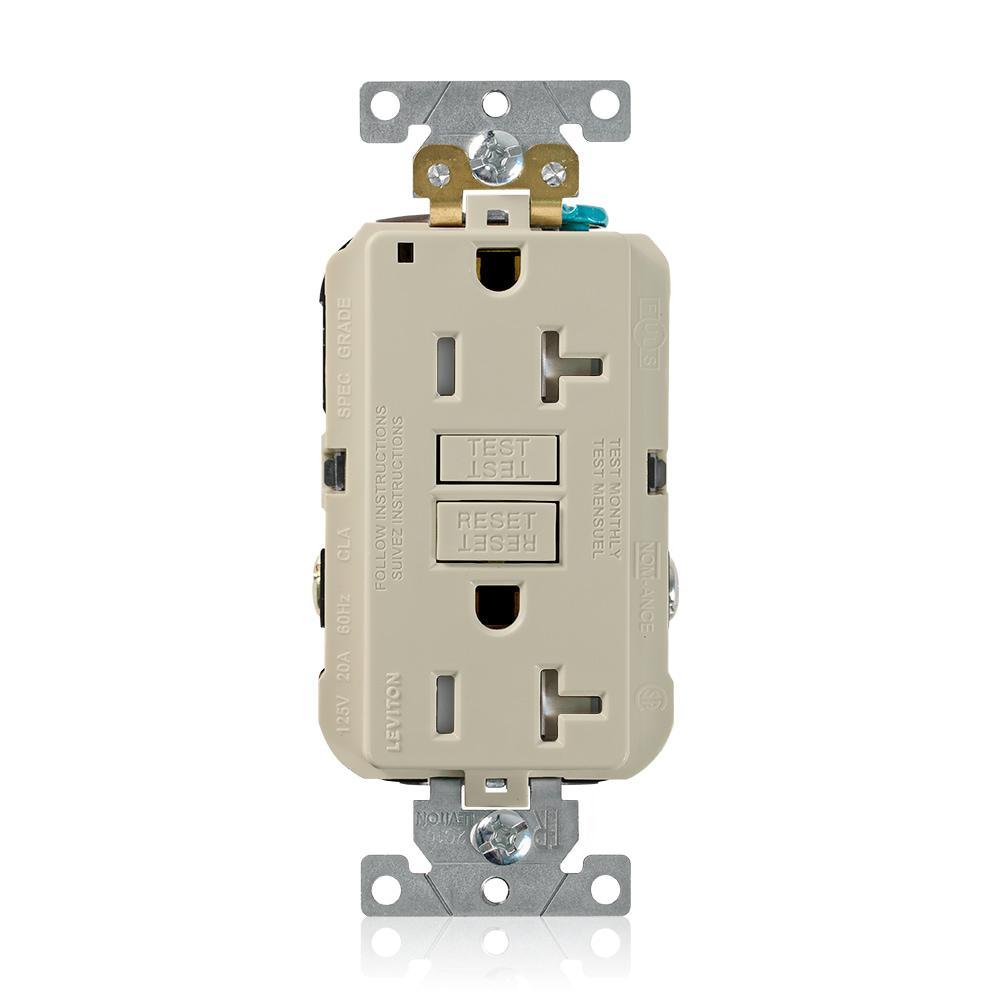 Leviton® SmartlockPro® G5362-TI Duplex Extra Heavy Duty Self-Test Self-Grounding Tamper-Resistant GFCI Receptacle, 125 V AC, 20 A, 2 Poles, 3 Wires, Ivory