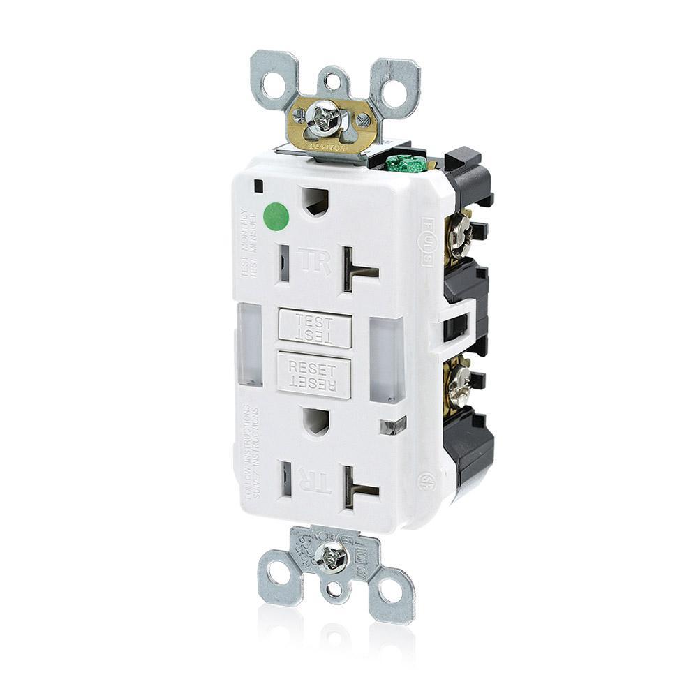 Leviton® SmartlockPro® Slim® GFNL2-HGW Duplex Feed Through Guidelight Self-Test Tamper Resistant GFCI Receptacle, 125 V AC, 20 A, 2 Poles, 3 Wires, White
