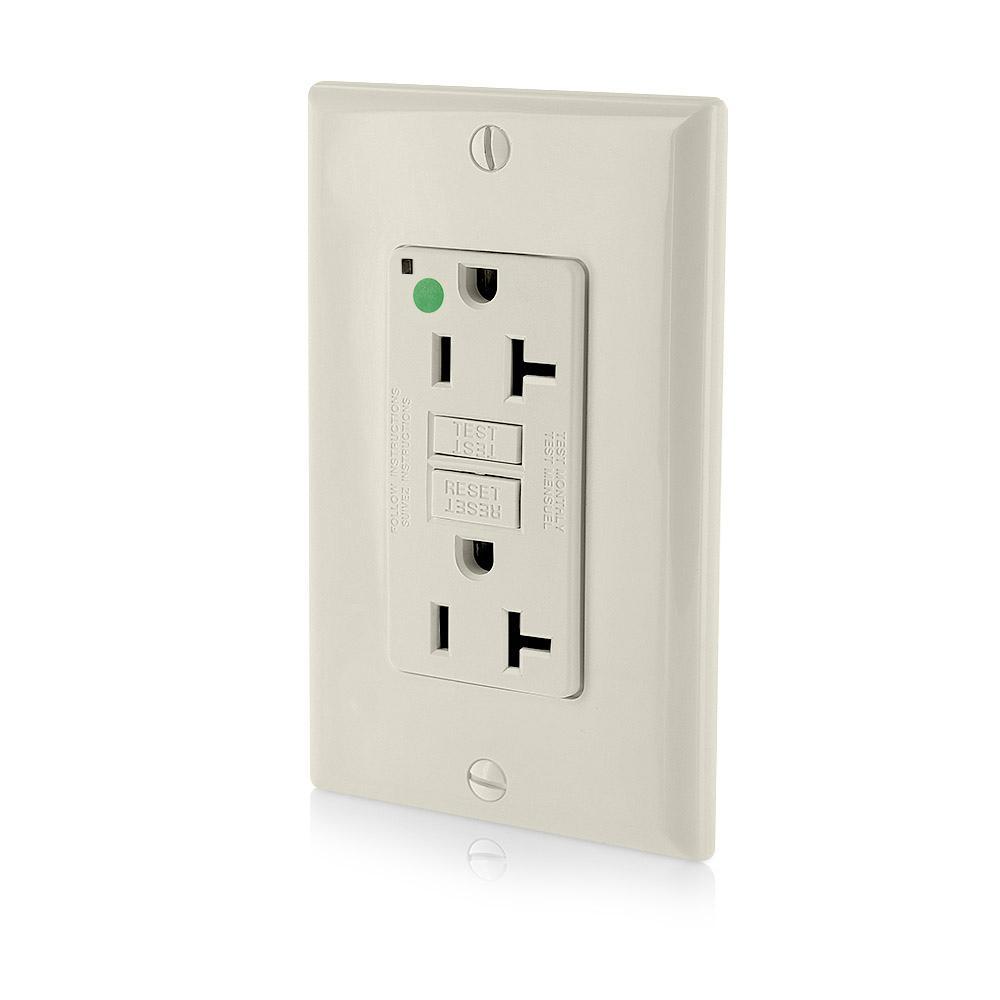 Leviton® SmartlockPro® Slim® GFNT2-HGT Duplex Feed Through Non-Tamper Resistant Self-Test GFCI Receptacle, 125 V AC, 20 A, 2 Poles, 3 Wires, Light Almond