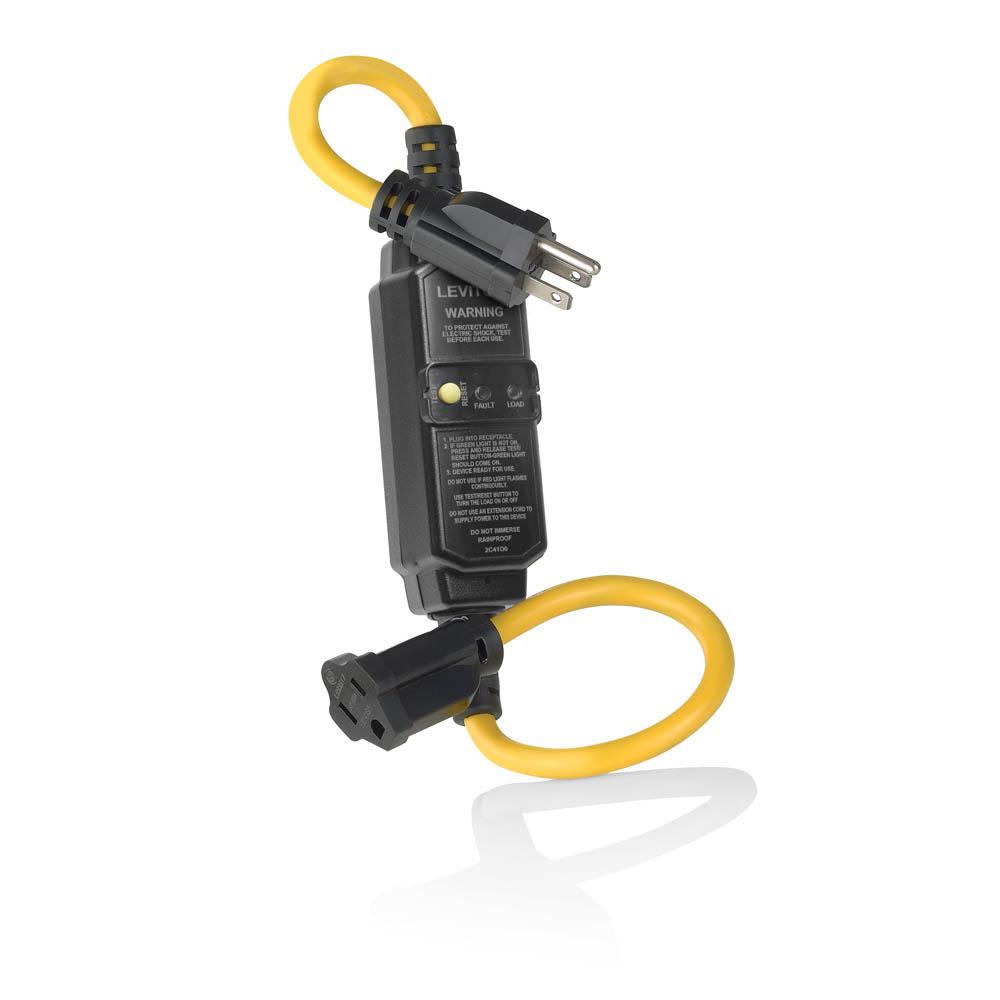 Leviton® GSCA1-2C GSCA Cord Set Self Test, 120 V AC, 15 A, 14/3 SJTW Cord, NEMA 5-15R Receptacle, NEMA 5-15P Plug