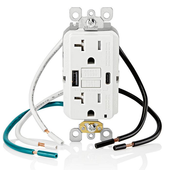 Leviton® GUAC2-W GUAC Charger Outlet, 125 V AC, 20 A, 2 Poles, 5 Wires, White
