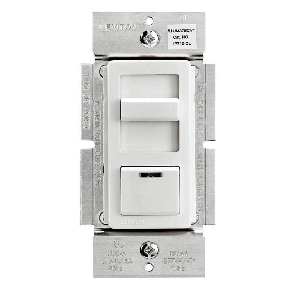 Leviton® Decora® IllumaTech® Mark 7® IP710-DLZ 3-Way Electro-Mechanical Dimmer Switch, 120/277 V AC, 1 Pole, Standard On/Off Operation, Ivory/Light Almond/White