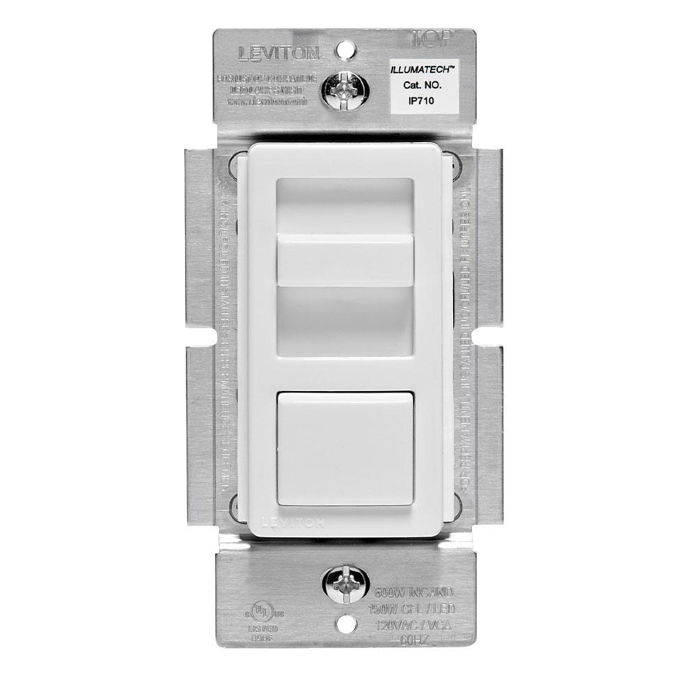 Leviton® Decora® IP710-LFZ 3-Way Electro-Mechanical Electronic Dimmer Switch, 120/277 V AC, 1 Pole, Standard On/Off Operation, Ivory/Light Almond/White