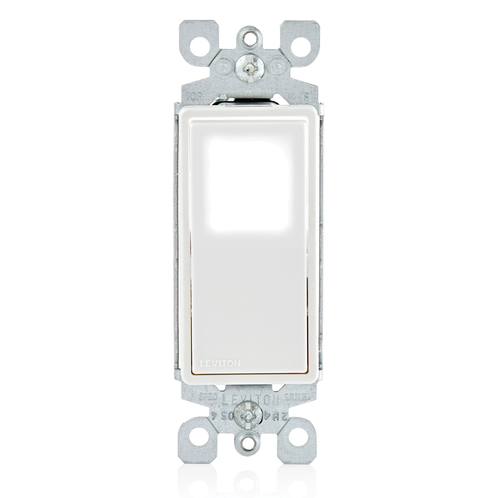 Leviton® Decora Plus™ L5611-2W LED Illuminated AC Quiet Switch, 120/277 V AC, 15 A, 1/2 hp at 120 V, 2 hp at 240 to 277 V Power Rating