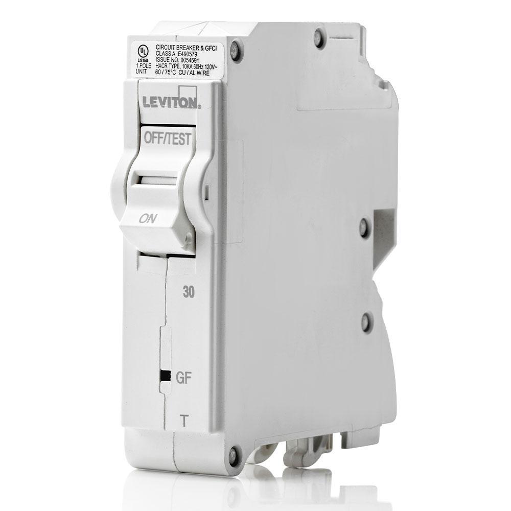Leviton® LB130-GFT GFCI Branch Circuit Breaker With Instruction Sheet, 120 V AC, 30 A, 10 kA Interrupt, 1 Pole