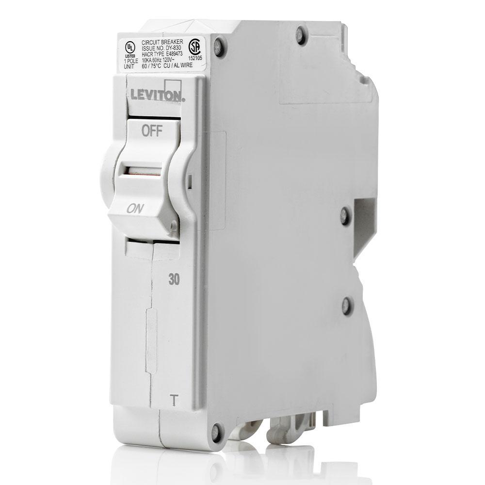 Leviton® LB130-T Standard Branch Circuit Breaker With Instruction Sheet, 120/240 V AC, 30 A, 10 kA Interrupt, 1 Pole