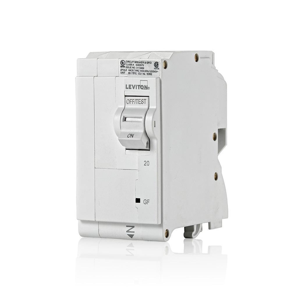 Leviton® LB220-G LB Series Ground Fault Circuit Breaker, 120/240 V AC, 20 A, 2 Poles, Magnetic Trip