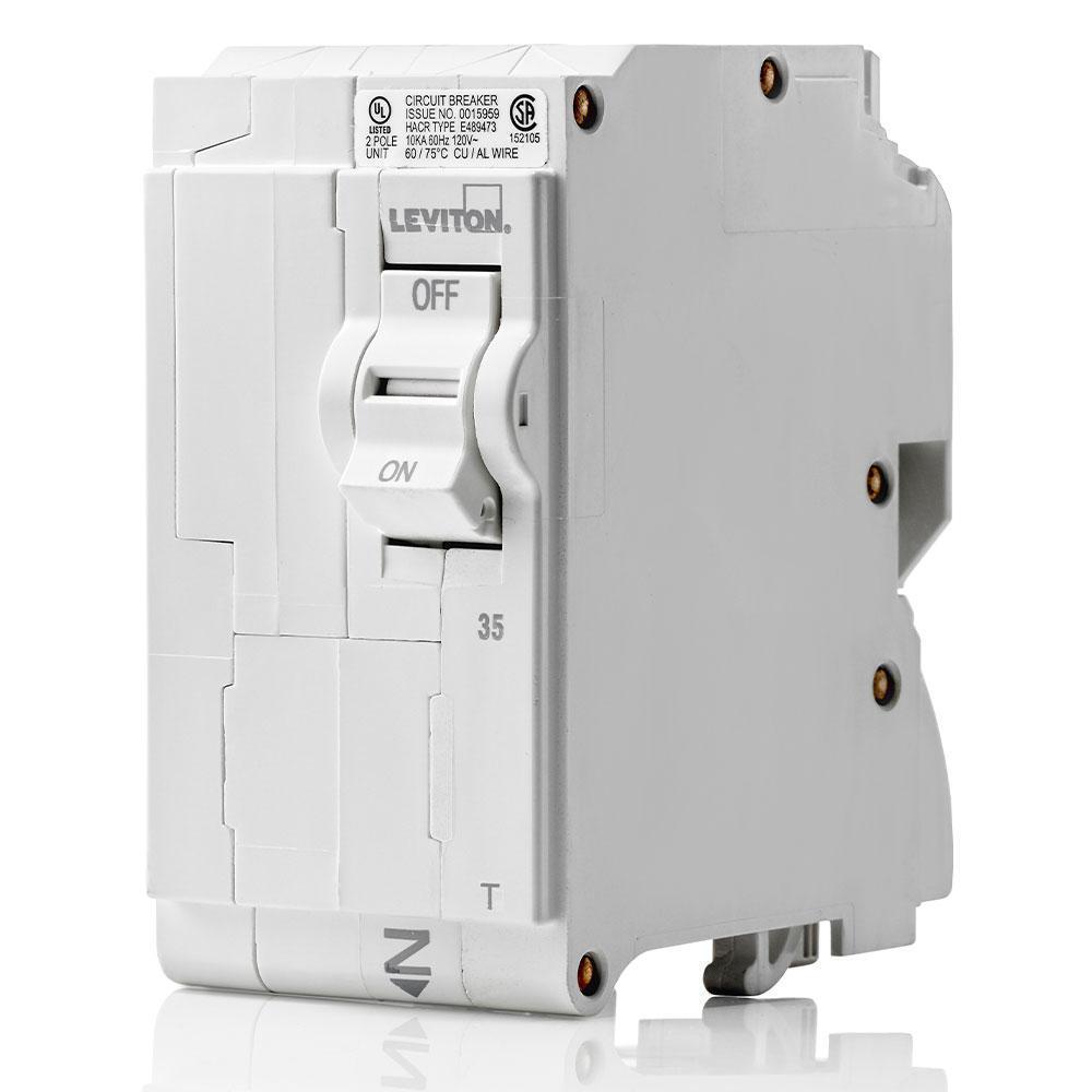 Leviton® LB235-T Standard Circuit Breaker With Instruction Sheet, 120/240 V AC, 35 A, 10 kA Interrupt, 2 Poles
