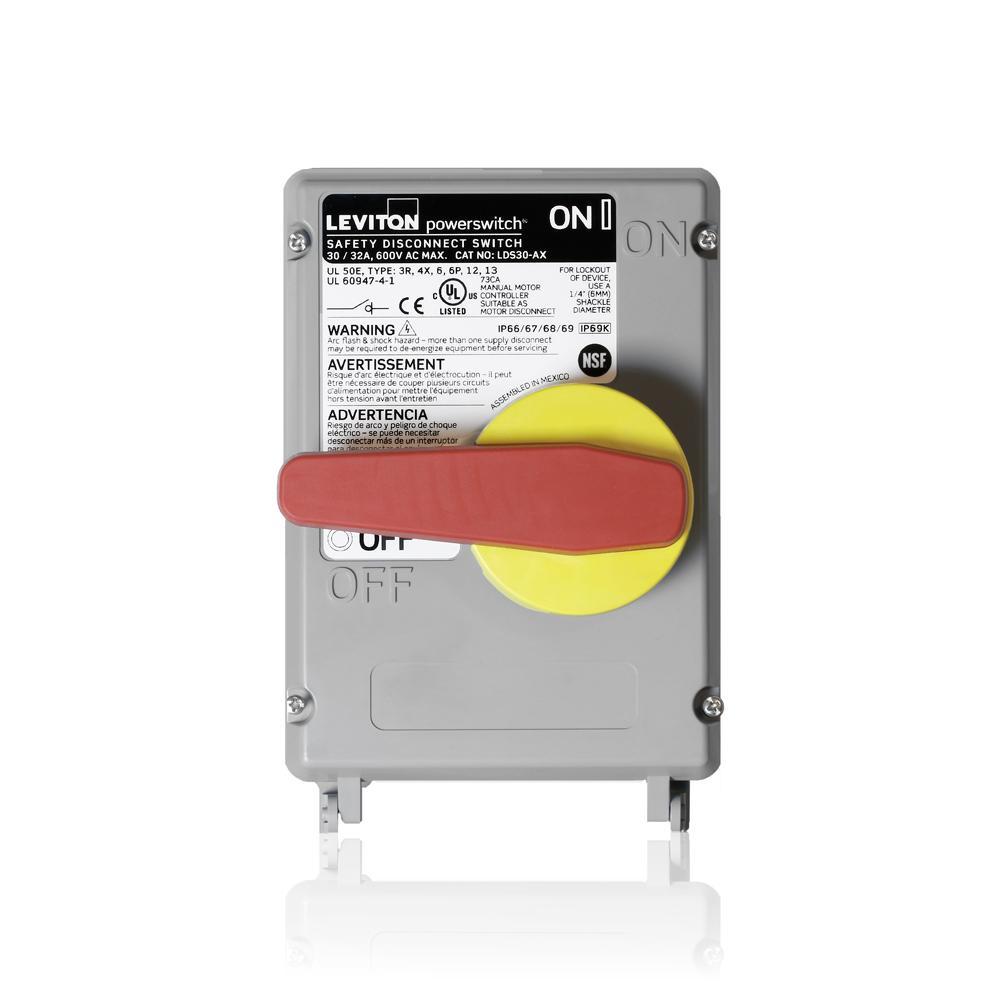 Leviton® Powerswitch® LDS30-AX Non-Fused Non-Metallic Disconnect Switch, 600 V AC, 30 A, 5 hp, 25 hp