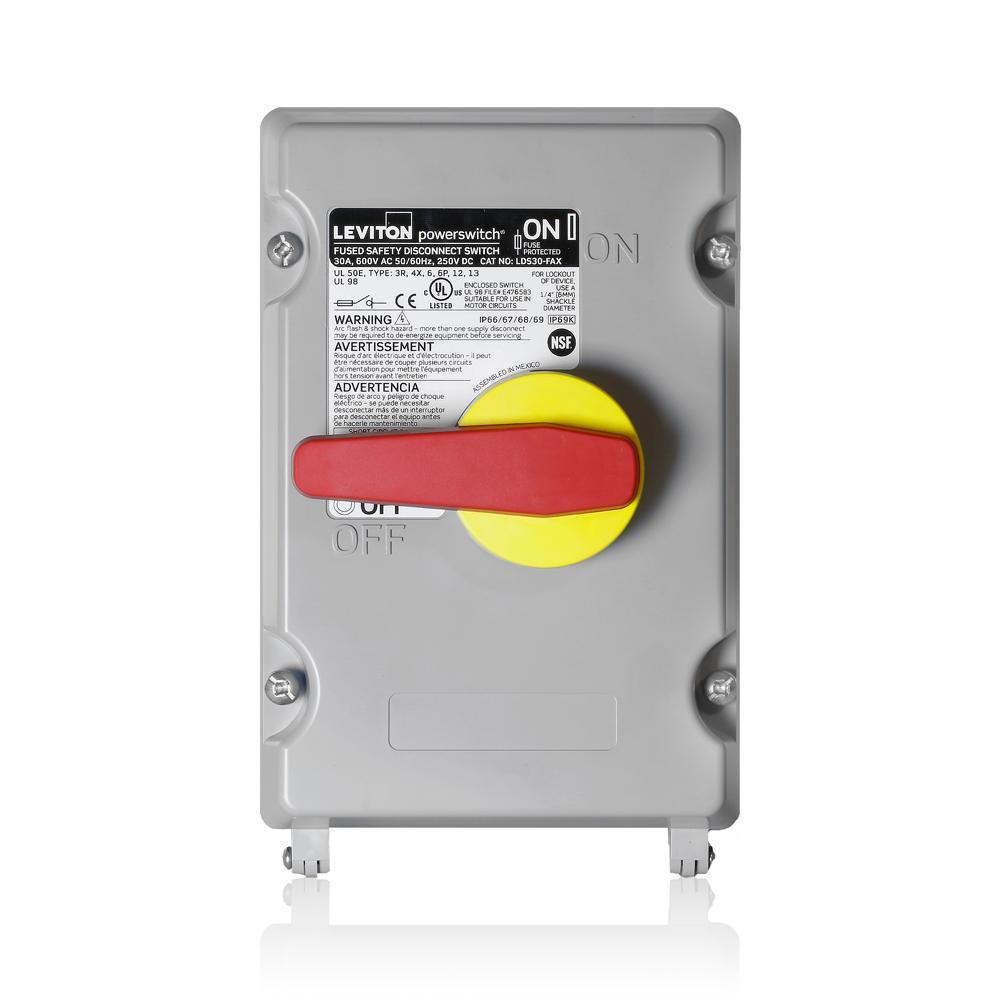 Leviton® Powerswitch® LDS30-FAX Fused Non-Metallic Disconnect Switch, 600 V AC, 30 A, 3 hp, 20 hp