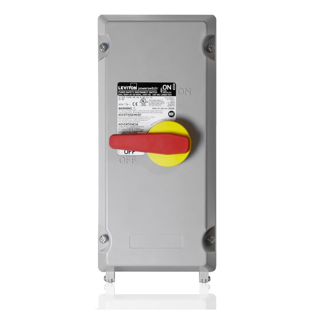 Leviton® Powerswitch® LDS60-FAX Fused Disconnect Switch, 600 V AC, 60 A, 7-1/2 hp, 50 hp