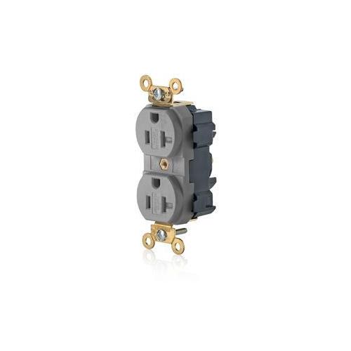 Leviton® Lev-Lok® M5362-SGG 1-Phase Duplex Extra Heavy Duty Tamper Resistant Straight Blade Receptacle, 125 V AC, 20 A, 2 Poles, 3 Wires, Gray