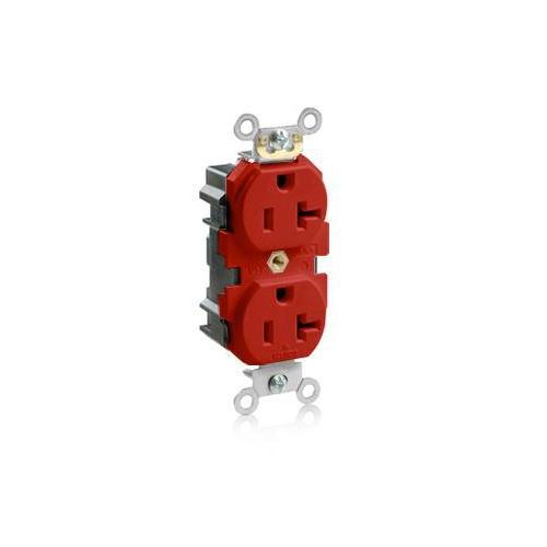 Leviton® Lev-Lok® M5362-SR 1-Phase Duplex Heavy Duty Straight Blade Receptacle, 125 V AC, 20 A, 2 Poles, 3 Wires, Red