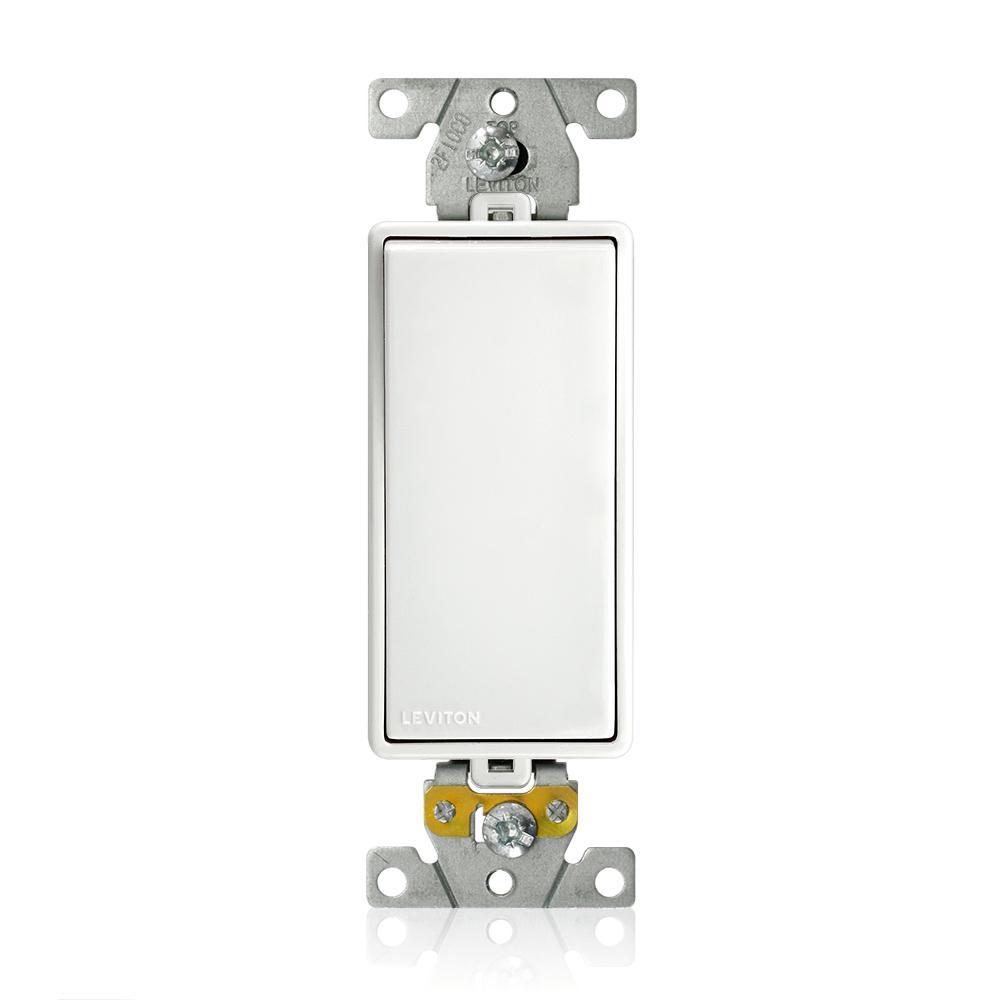 Leviton® Decora® Plus Lev-Lok® M5621-W Framed Heavy Duty Self-Grounding Rocker Switch, 125 V AC, 20 A, 1 hp, 2 hp Power Rating