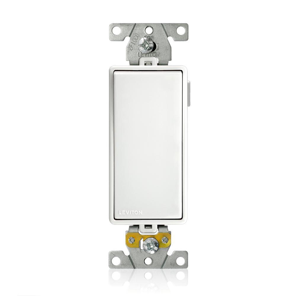 Leviton® Decora® Plus Lev-Lok® M5623-W 3-Way Framed Heavy Duty Self-Grounding Rocker Switch, 125 V AC, 20 A, 1 hp, 2 hp Power Rating