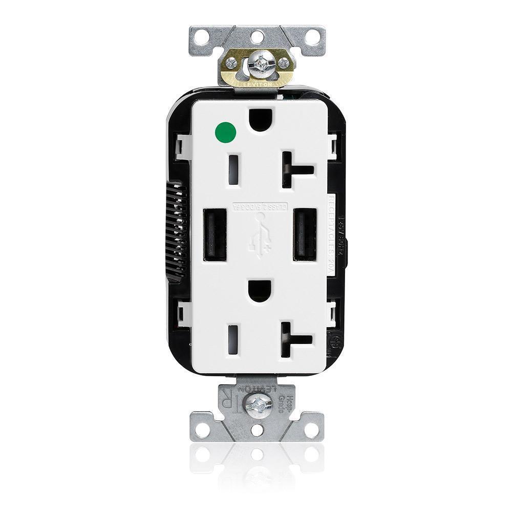 Leviton® M58AA-HGW Receptacles & USB Ports