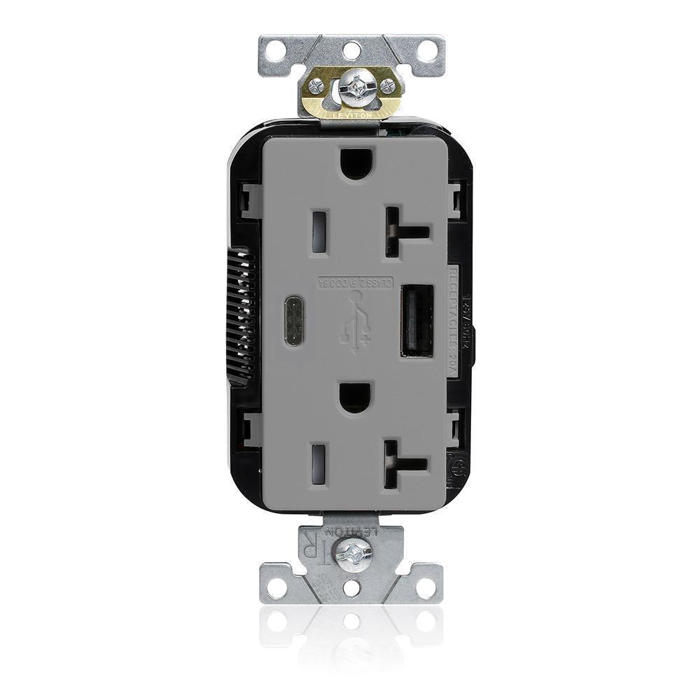 Leviton® M58AC-GY Receptacles & USB Ports