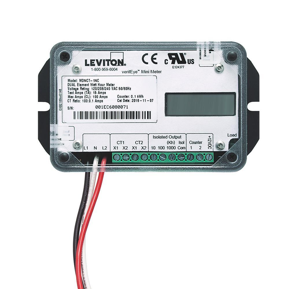 Leviton® VerifEYE™ Mini Meter™ MDNCT-2SC 3-Wire GEN3 Dual Element Pulse Output OEM Module With (2) Solid Core CT, 120 V AC, 200 A, 50/60 Hz, 0.1 kW-hr Power Rating