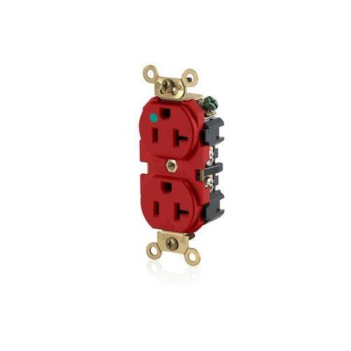 Leviton® MRI83-R Duplex Extra Heavy Duty Wide Body MRI Receptacle, 125 V AC, 20 A, 2 Poles, 3 Wires, Red