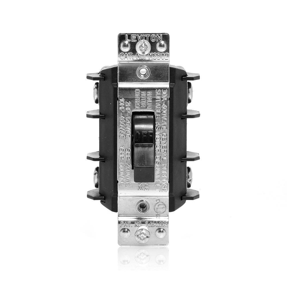 Leviton® MS302-DS Industrial Grade Manual Non-Grounding AC Motor Starter Switch, 600 V AC, 30 A, 15 hp Power Rating, DPST Contact