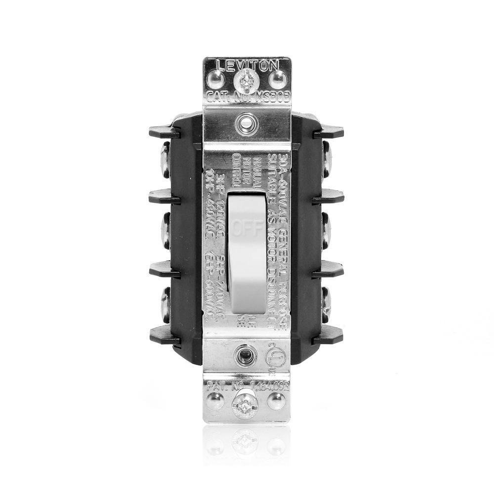 Leviton® Powerswitch® MS303-DSW 3-Phase Manual Motor Controller Non-Grounding Motor Switch, 600 V AC, 30 A, 20 hp Power Rating