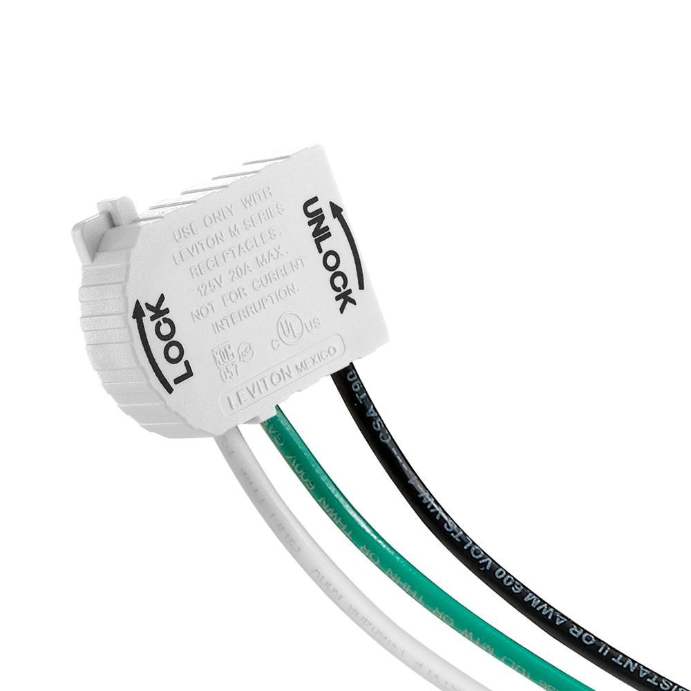 Leviton® Lev-Lok® MSTWL-SDA Right Angle Wiring Module With 6 in 12 AWG THHN Solid Wire Lead, 3 Wire, For Use With Lev-Lok® Receptacle, Polycarbonate