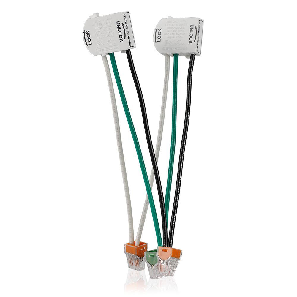 Leviton® MSTWL-WTK MSTWL Dual Wiring Module, For Use With LevLok Receptacles, 125 V, 20 A, 2-Pole, 3-Wire, Wire Lead Connection, 12 AWG Wire Size, 2-Gang, 6 in THHN Wire Leads, Polycarbonate, White