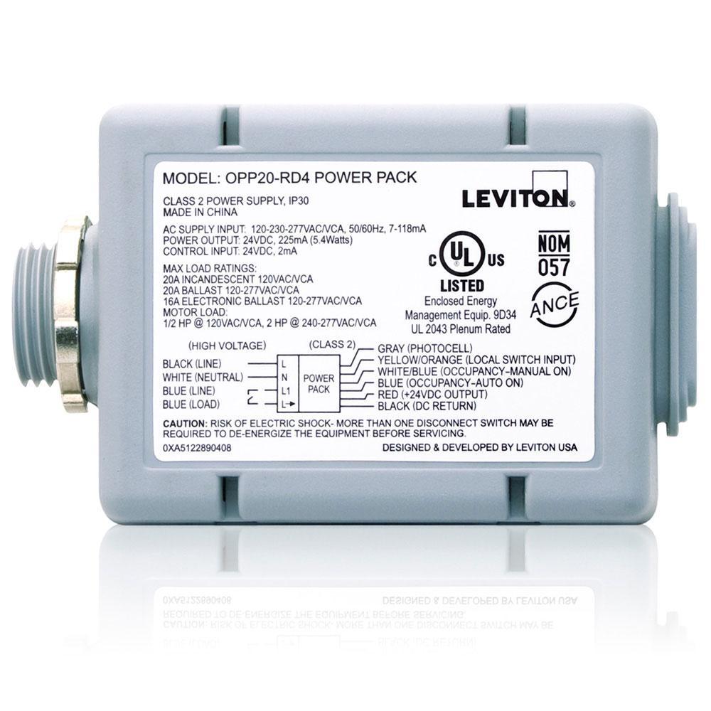 Leviton® OPP20-RD4 Super Duty Power Pack, 5.4 W, 120 to 277 V AC Input, 24 VDC Output, 0.225 A, 60 A Relay
