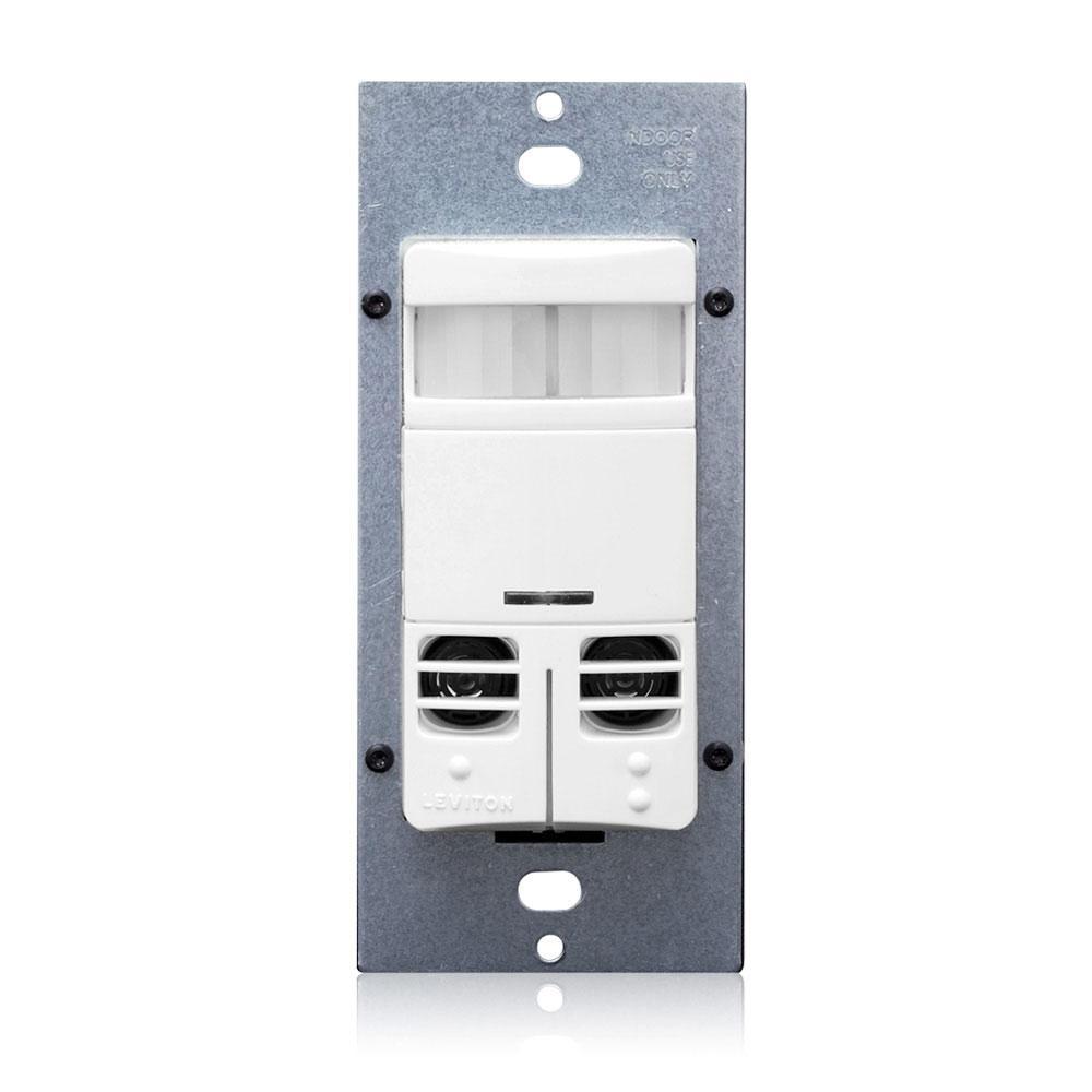 Leviton® OSSMD-GAW 1-Pole Dual Relay Occupancy Sensor, 120/230/277 V AC, Multi-Technology/PIR/Ultrasonic Sensor, 2400 sq-ft Coverage, 180 deg Viewing, Wall Mounting