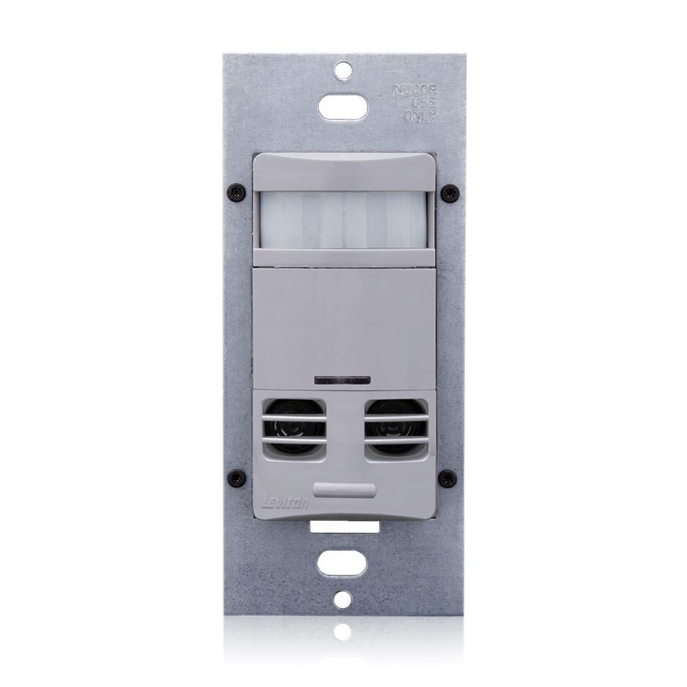 Leviton® OSSMT-MDG 1-Pole Field Configurable Self Adjusting Occupancy Sensor With Neutral Wire, 120/230/277/347 V AC, Multi-Technology/PIR/Ultrasonic Sensor, 2400 sq-ft Coverage, 180 deg Viewing, Wall Mounting