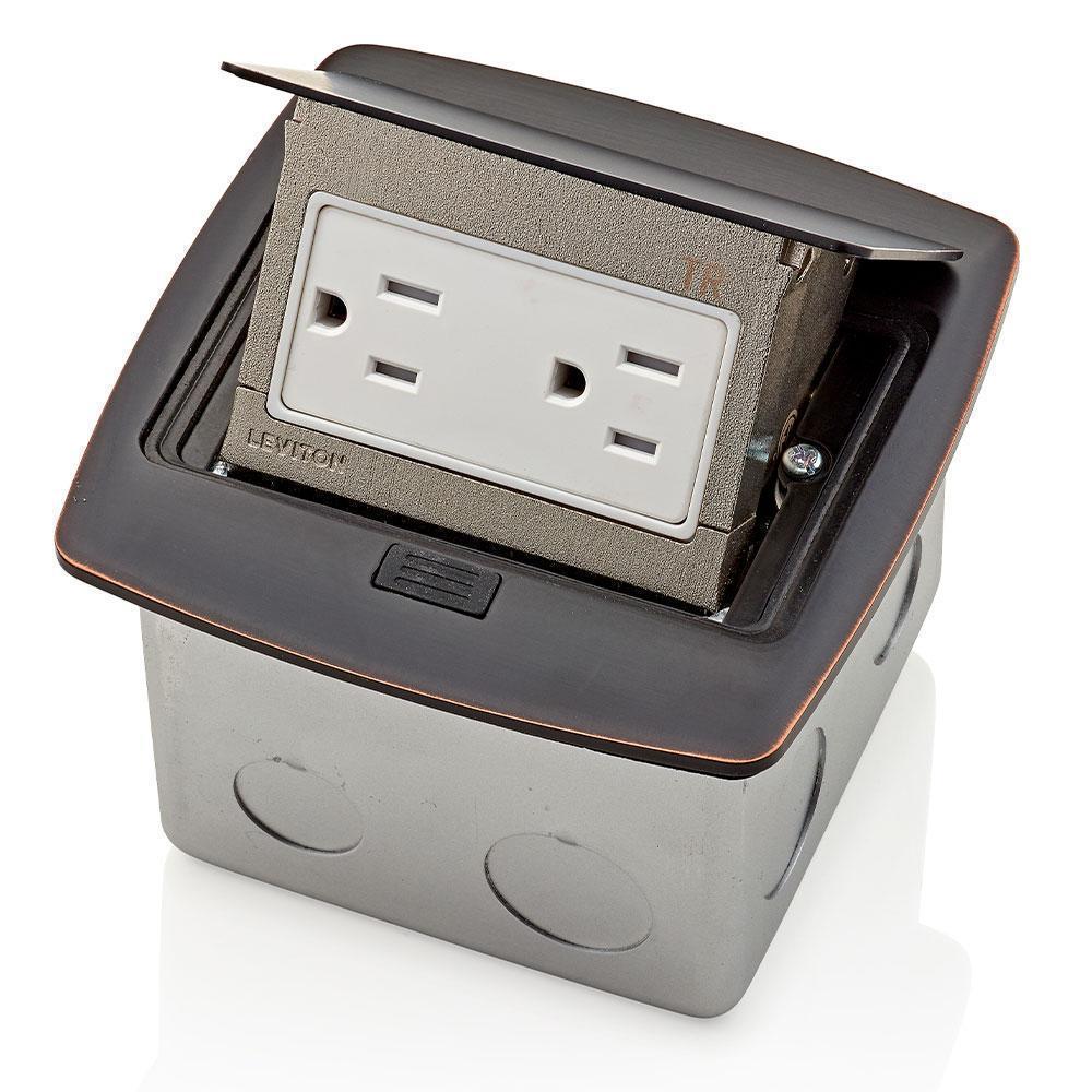 Leviton® PFTR1-BZ Pop-Up Floor Box With 125 VAC, 15 A Duplex Receptacle, Steel