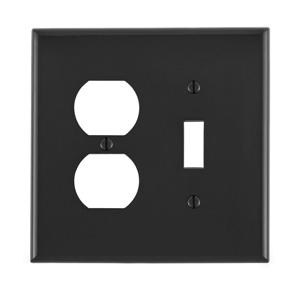 Leviton® PJ18-E Midway Size Combination Wall Plate, 2 Gangs, 4.94 in W x 4.875 in H, Thermoplastic, Black