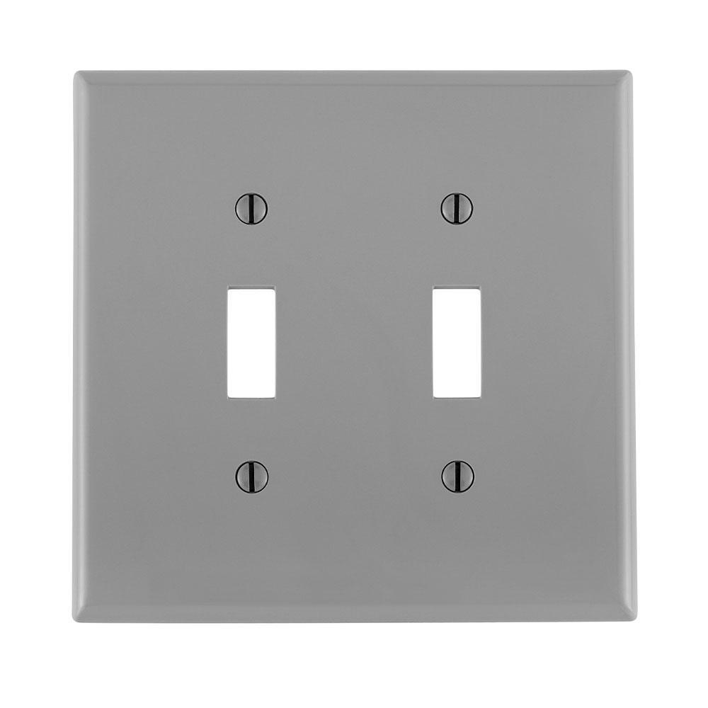 Leviton® PJ2-GY Midway Size Traditional Wall Plate, 2 Gangs, 4.94 in W x 4.875 in H, Thermoplastic, Gray