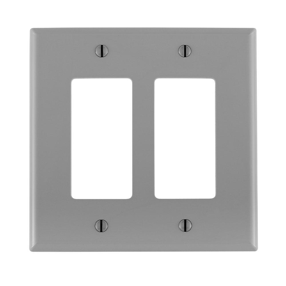 Leviton® Decora® PJ262-GY Midway Sizes Wall Plate, 2 Gangs, 4.94 in W x 4.88 in H, Thermoplastic, Gray