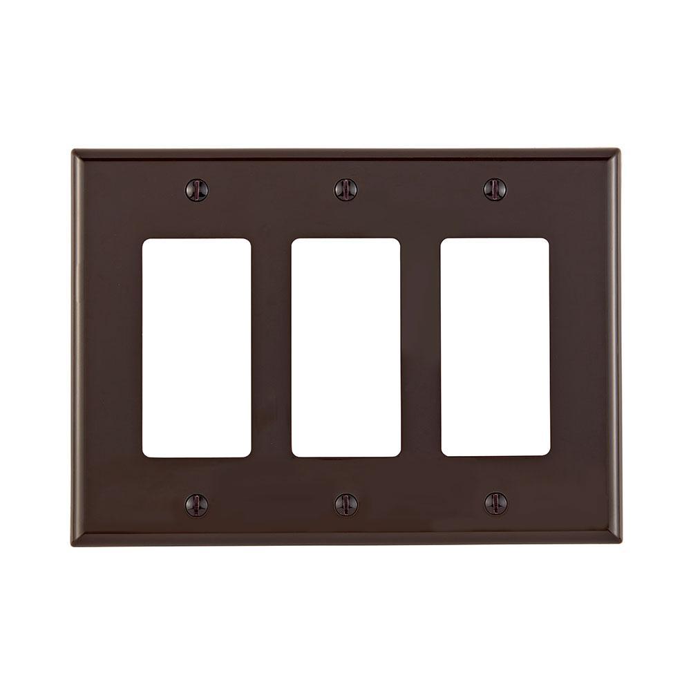 Leviton® Decora® PJ263-B Midway Non-Magnetic Wall Plate, 3 Gangs, 6.75 in W x 4.88 in H, Thermoplastic Nylon, Brown
