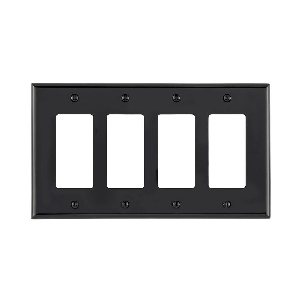 Leviton® Decora® PJ264-E Midway Wall Plate, 4 Gangs, 8.56 in W x 4.88 in H, Thermoplastic Nylon, Black