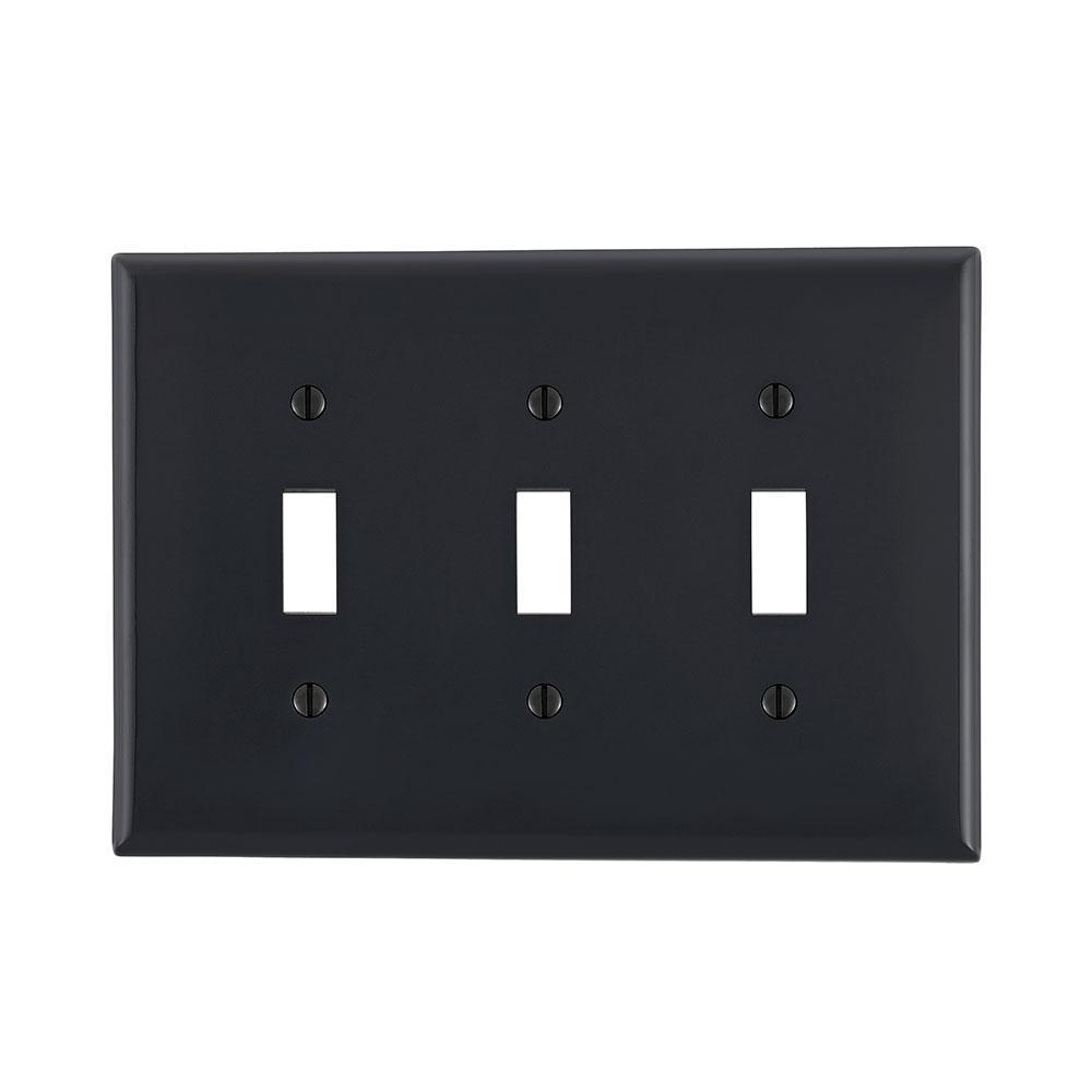 Leviton® PJ3-E Midway Size Traditional Wall Plate, 3 Gangs, 6-3/4 in W x 4-7/8 in H, Thermoplastic, Black