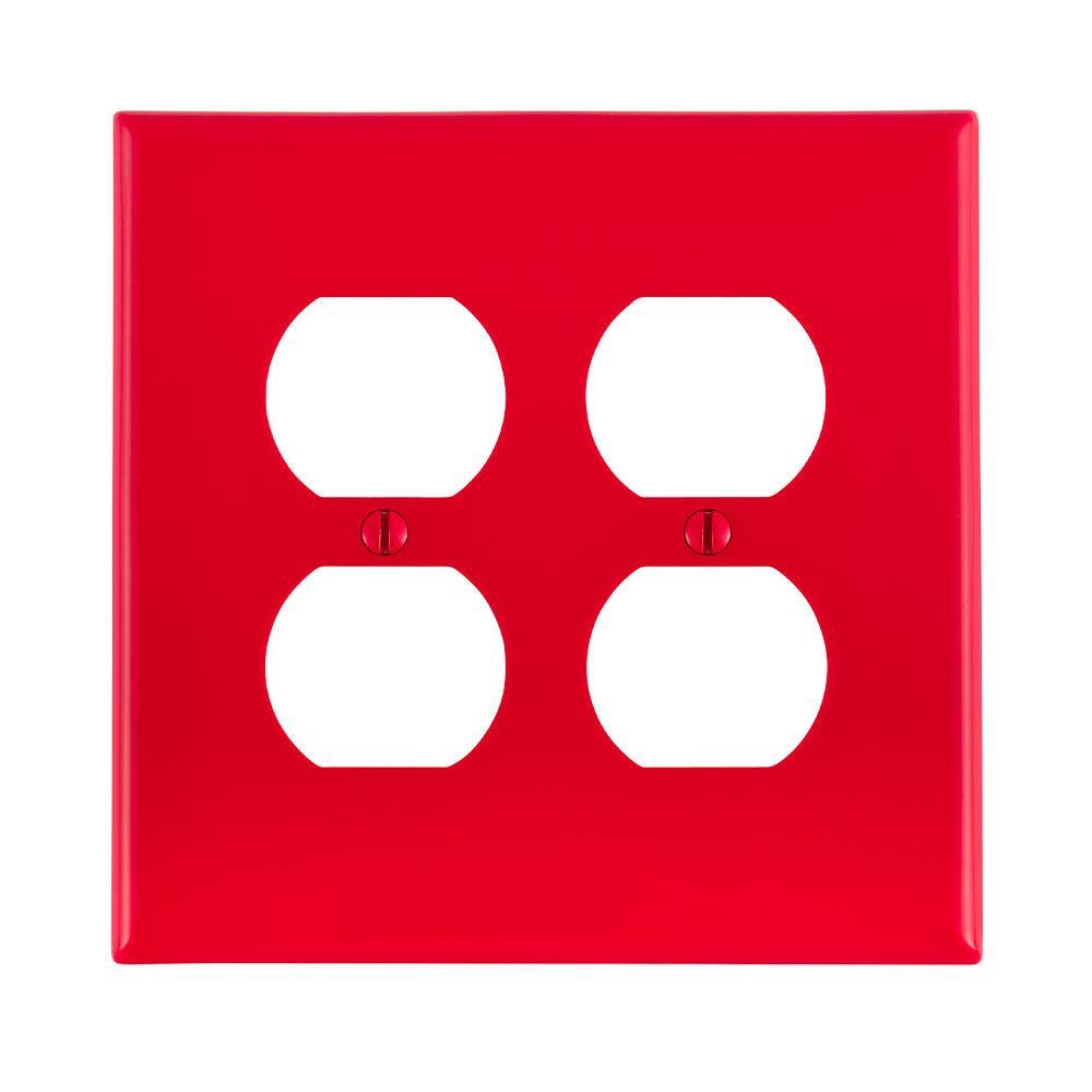 Leviton® PJ82-R Midway Size Wall Plate, 2 Gangs, 4.94 in W x 4.875 in H, Thermoplastic, Red