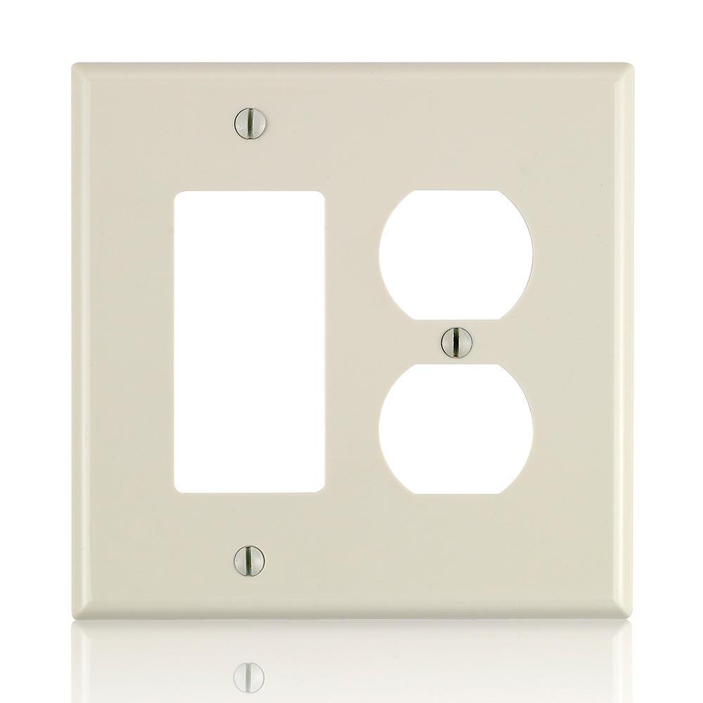 Leviton® Decora® PJ826-T Midway Size Combination Wall Plate, 2 Gangs, 4.94 in W x 4.875 in H, Thermoset, Light Almond